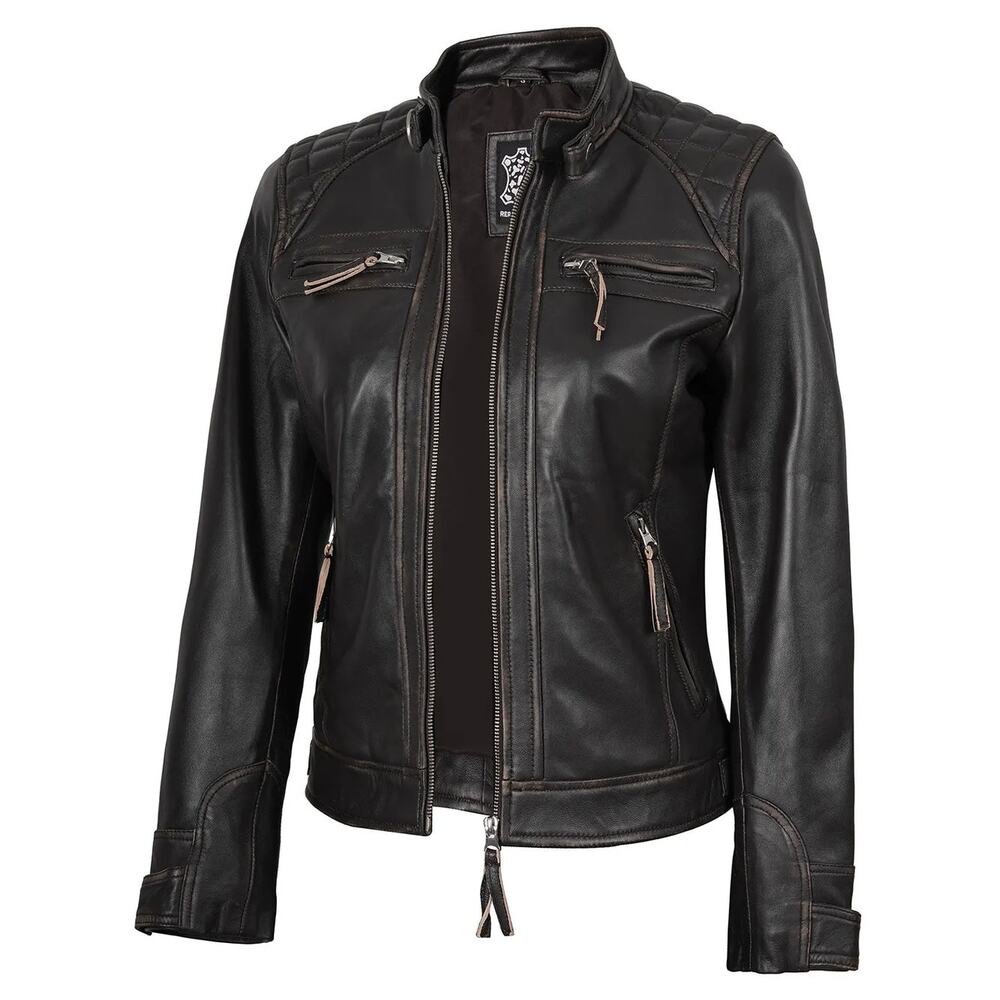 Decrum Genuine Diamond1 Womens Leather Jacket - Size M